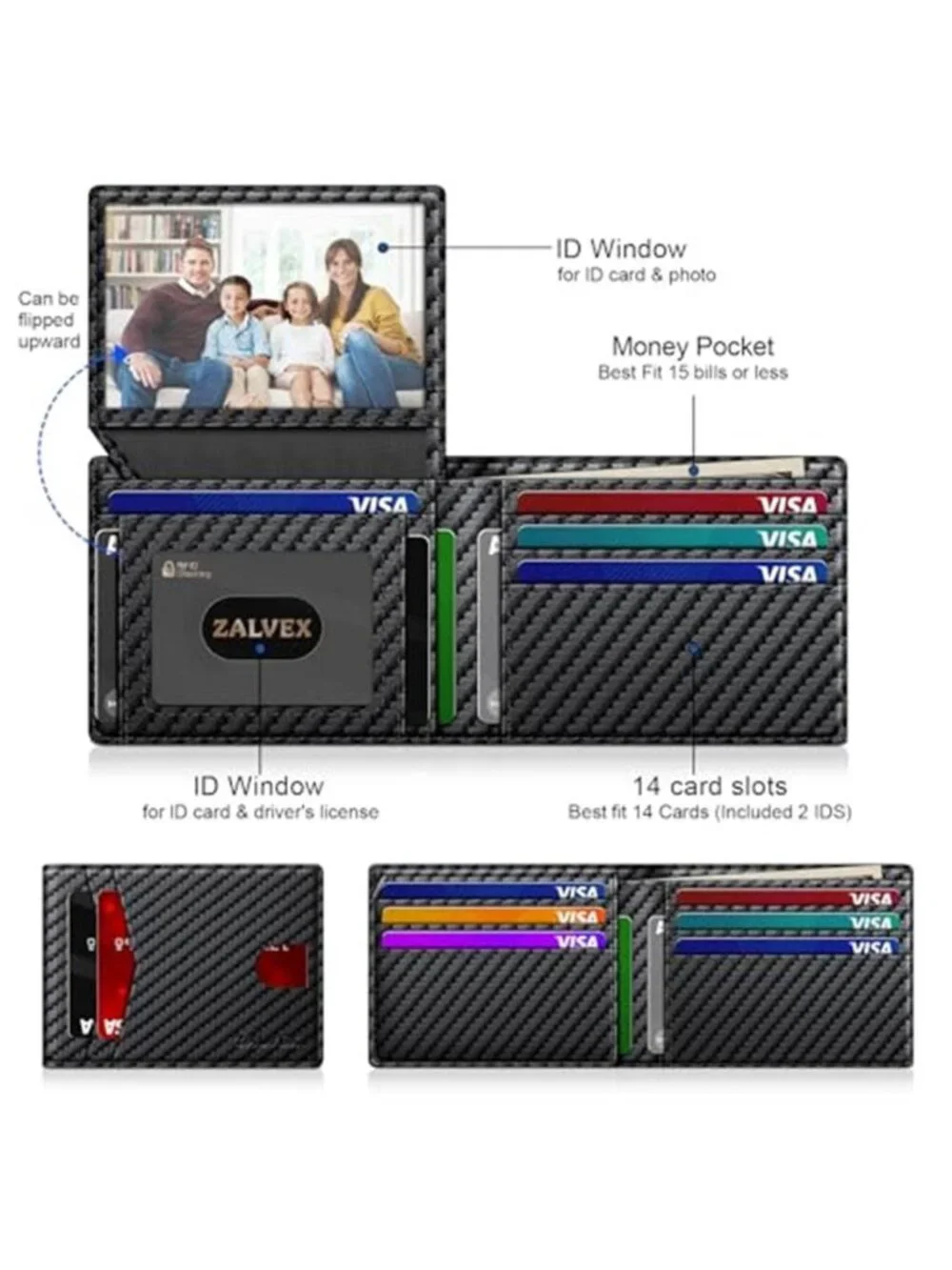 Wallet for Men Slim RFID Blocking Leather Credit Card Holder Wallet for 14 Cards